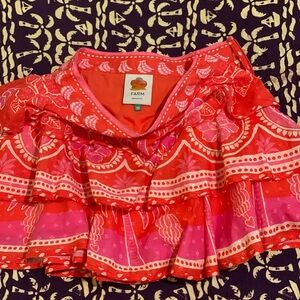 FARM Rio Red and Pink Mini Skirt with Ruffled Tiers